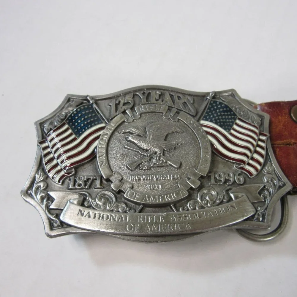 National Rifle Association Belt Eagle Leather Works Embossed Leather Buckle NRA